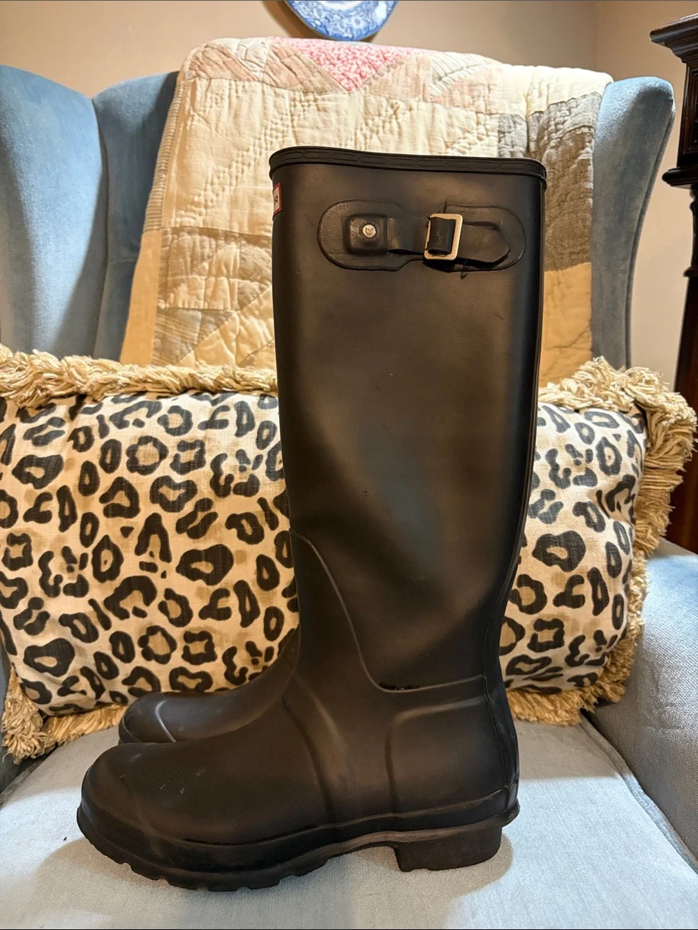 Hunter Matte Black Tall Waterproof Rain Boots with Side Buckle